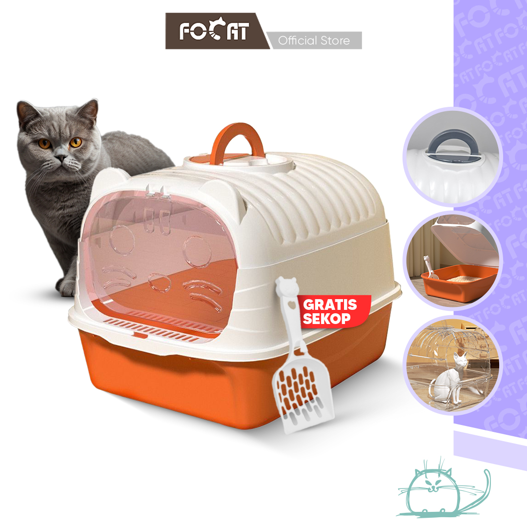 FOCAT Pet Litter Box Kucing Tertutup M21 Cat Litter Box / Bak Toilet Pasir Kucing GRATIS Sekop Pasir