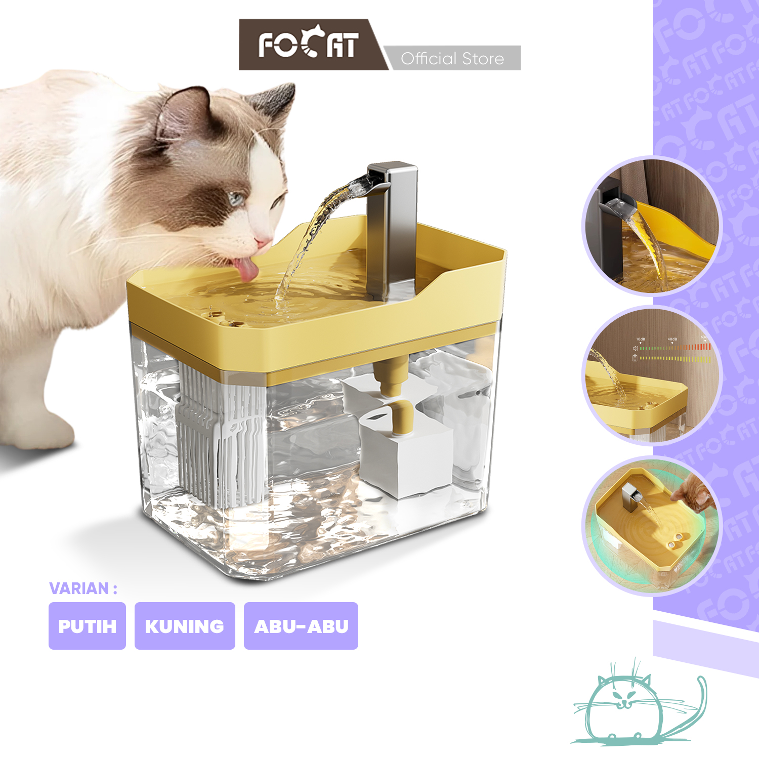 FOCAT Dispenser Minum Otomatis Kucing / Tempat Minum Otomatis / Water Fountain Keran Air Otomatis Kucing + Filter Air M71 Automatic Pet Water Feeder