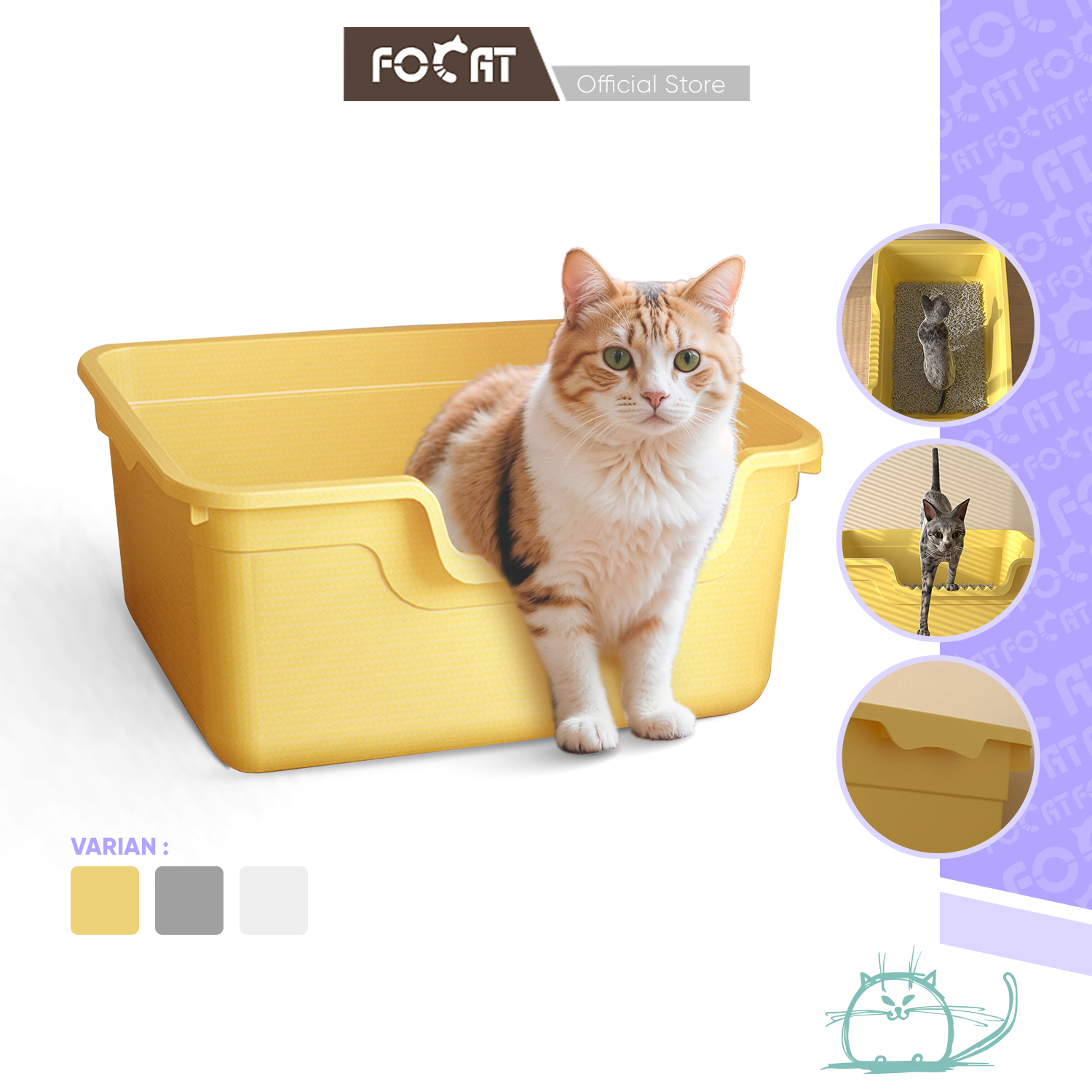 FOCAT Pet Litter Box Desain Terbuka Ukuran Besar M19 Toilet Kucing Anjing / Bak Pasir Hewan