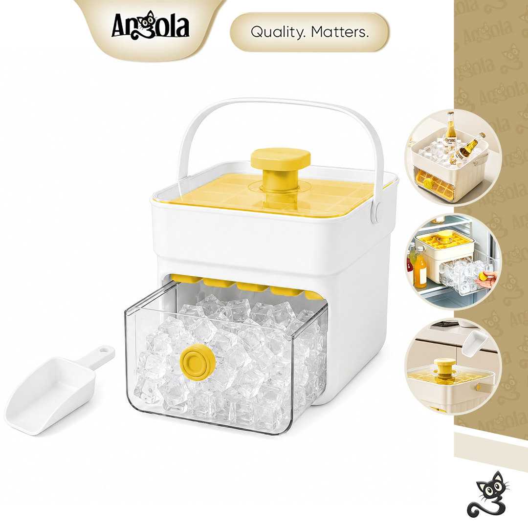 ANGOLA Cetakan Es Batu Otomatis Sekali Tekan E58A Alat Pembuat Es Batu Otomatis Dengan Tutup & Sekop Food Grade / Box Ice Cube